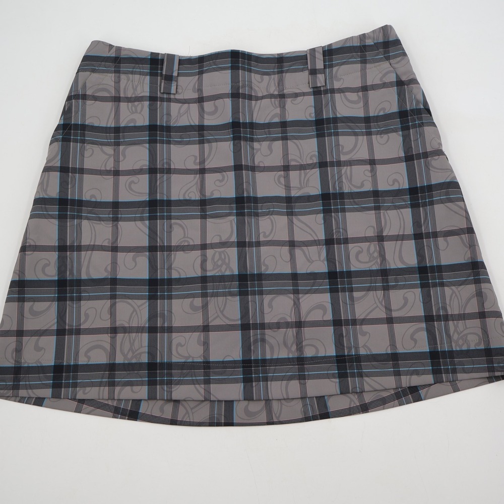 Nike Golf Skort Womens 8 Grey Plaid Dri-FIT Scroll Print Athletic Skirt 407100